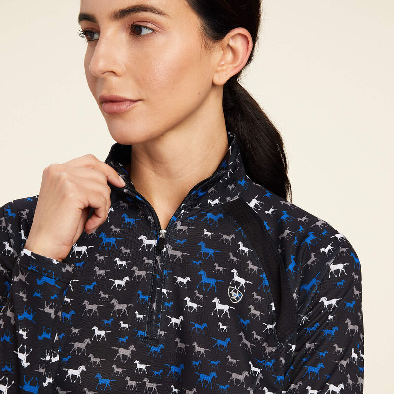 SUNSTOPPER 2.0 1/4 ZIP BASELAYER BLACK BUSY PONY PRINY