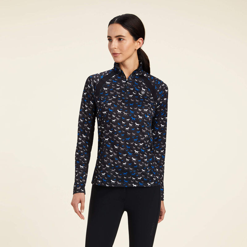 SUNSTOPPER 2.0 1/4 ZIP BASELAYER BLACK BUSY PONY PRINY