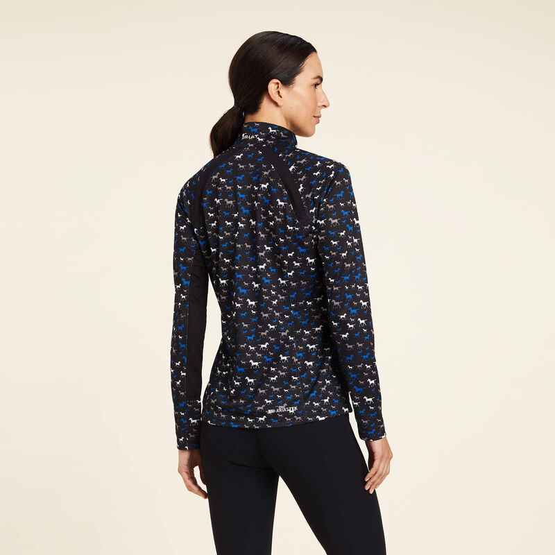 SUNSTOPPER 2.0 1/4 ZIP BASELAYER BLACK BUSY PONY PRINY