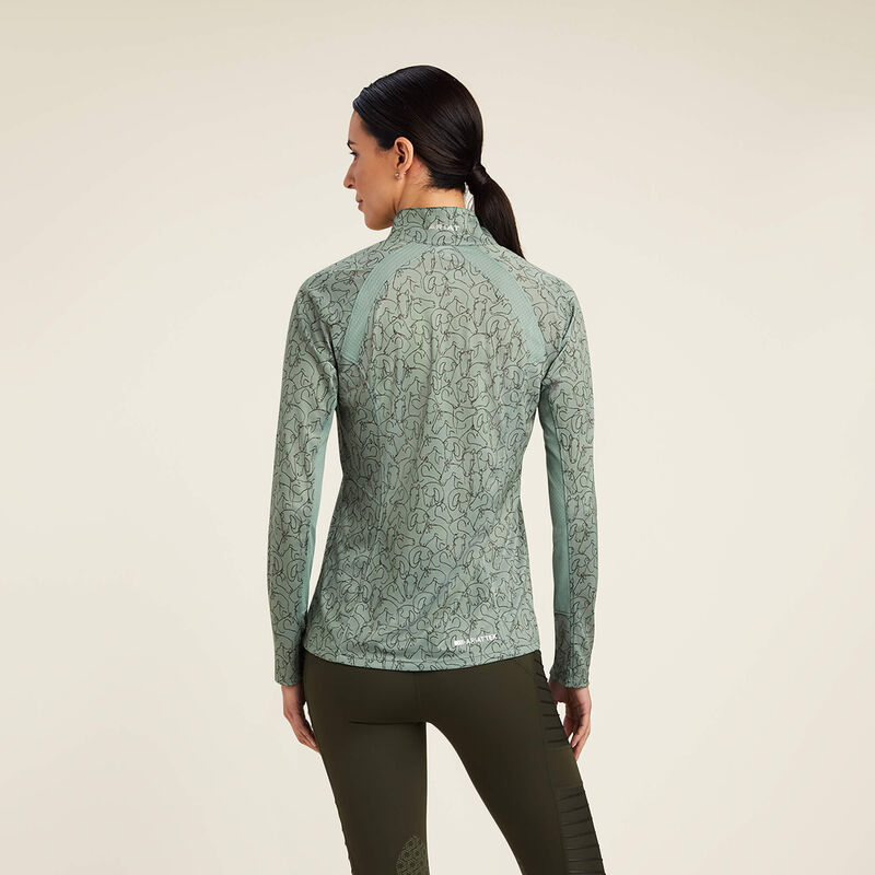 SUNSTOPPER 2.0 1/4 ZIP BASELAYER HEDGE GREEN DOODLE HORSE