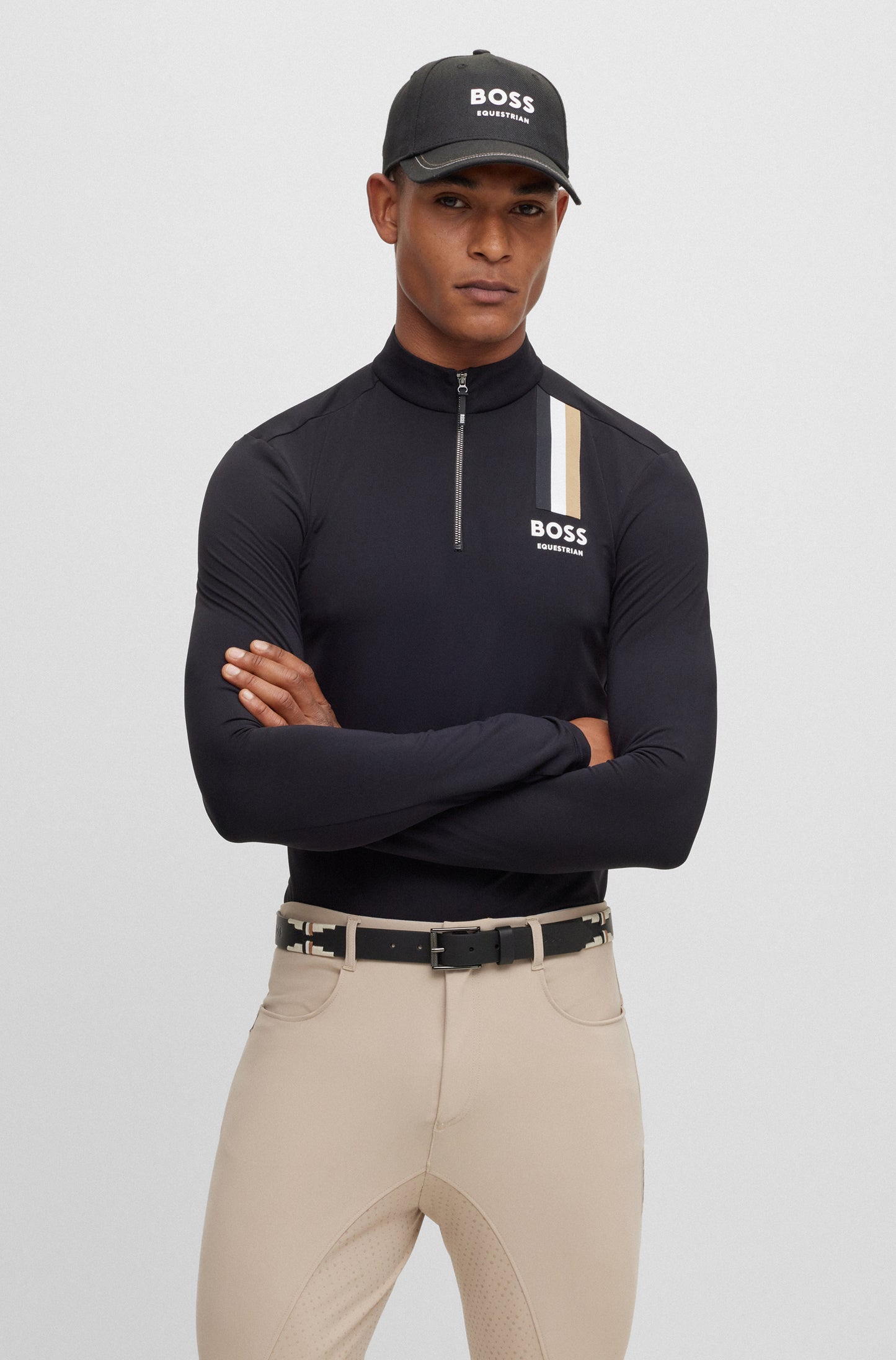 BOSS ETHAN SIGNATURE STRIPE TRAINING SHIRT BLACK