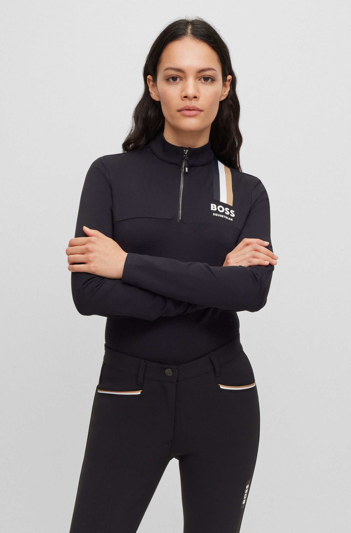 BOSS LIA SIGNATURE STRIPE TRAINING SHIRT BLACK