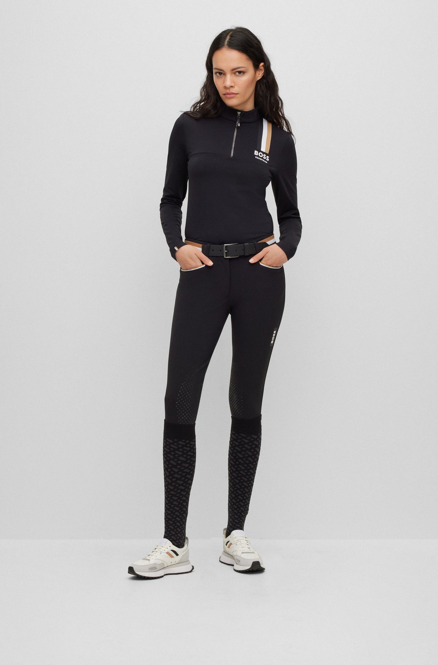 BOSS LIA SIGNATURE STRIPE TRAINING SHIRT BLACK