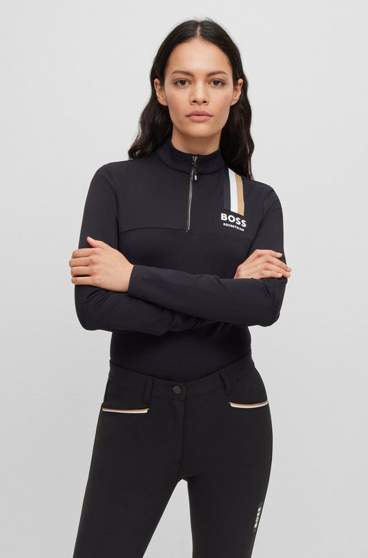 BOSS LIA SIGNATURE STRIPE TRAINING SHIRT BLACK