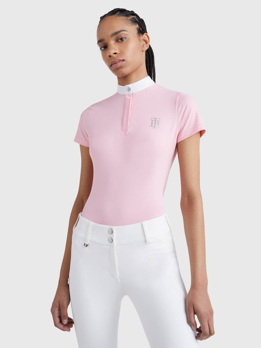 HILFIGER TH RHINESTONE PERFORMANCE SHOW SHIRT SHORT SLEEVE CLASSIC PINK